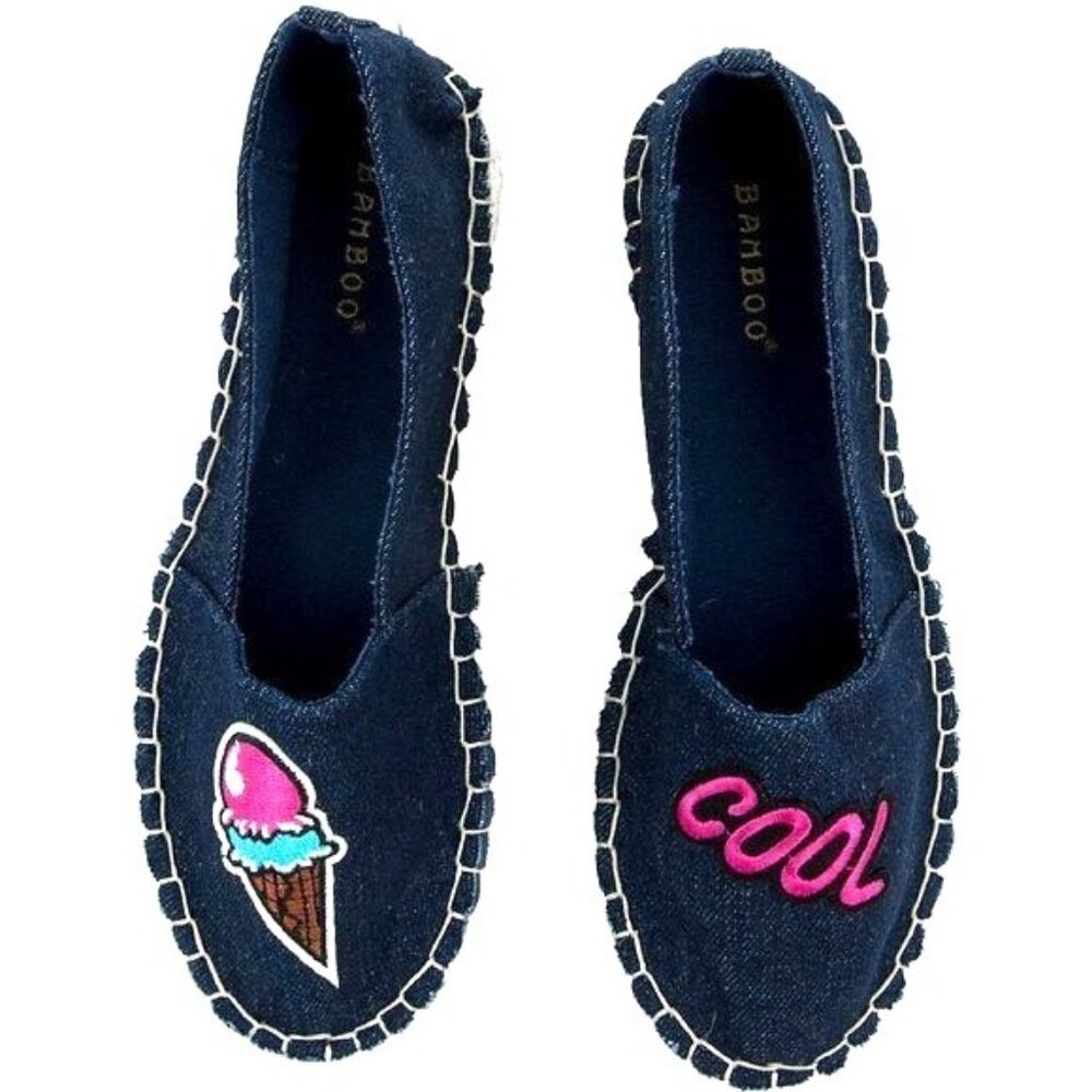 Bamboo Women's Blue Denim Slip On Espadrille Flats NEW Ice Cream Cool Funky Cute